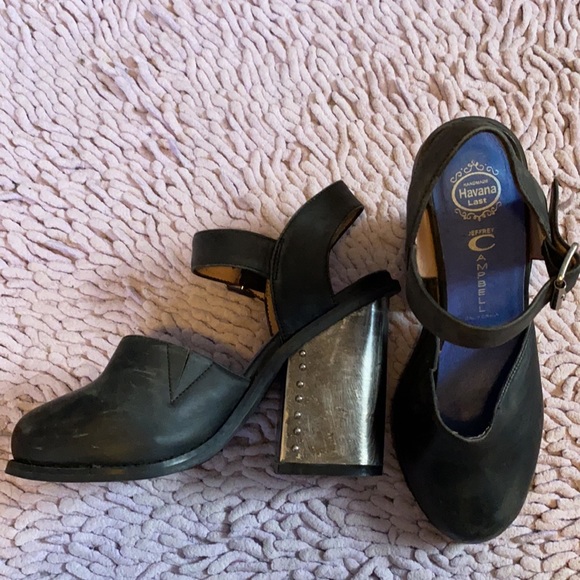 Jeffrey Campbell Shoes - Jeffery Campbell Bonshe Chunky Heel Leather Mary Jane Pumps Black